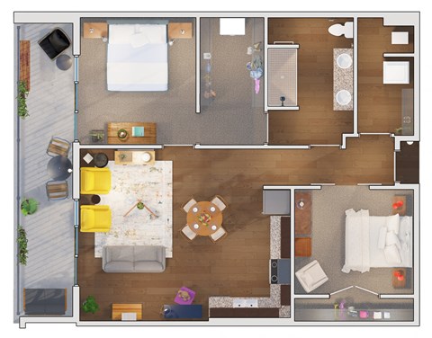 2 bedroom 1 bathroom Floor plan D at 20 Midtown, Birmingham, AL, 35233